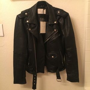 Black Leather Biker Jacket by Deadwood